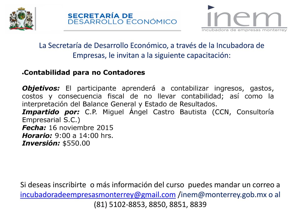 Les compartimos los próximos cursos que impartirá la INEM <a href="/mtygob/">Gobierno Monterrey</a> <a href="/AtnCiudadanaMTY/">Atención Ciudadana</a>
