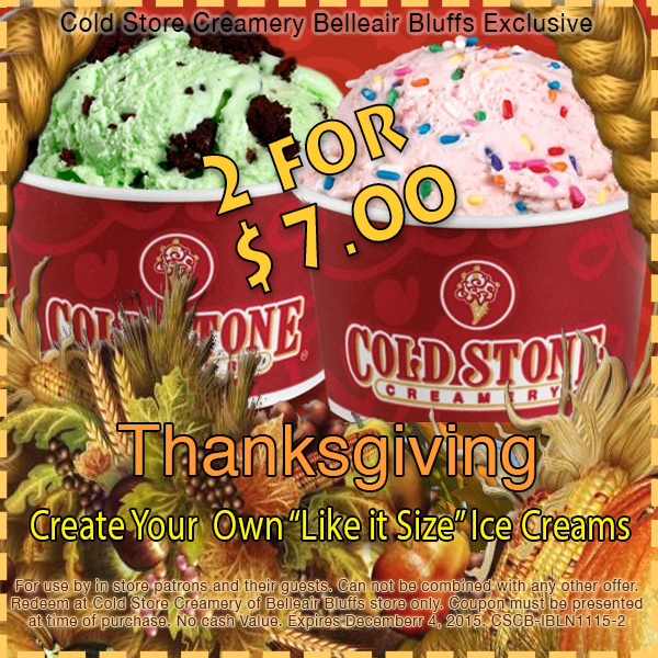 Hurry... Specials from Cold Stone for use exclusively at the Belleair Bluffs, FL Creamery by 12/04/15 #CSCBelleair