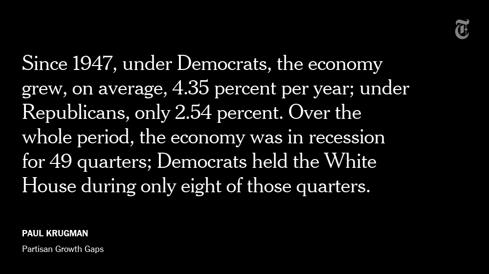 nytopinion's tweet image. .@HillaryClinton is right. Historically, the economy has done better under Democrats: nyti.ms/1WsQUpO
