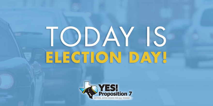 TexansForProp7's tweet photo. Today is the day Texans can go the extra mile. Vote Yes on Prop 7! Polls open from 7AM-7PM. https://t.co/jNkh41Iaqn https://t.co/xkXi4HH0mT