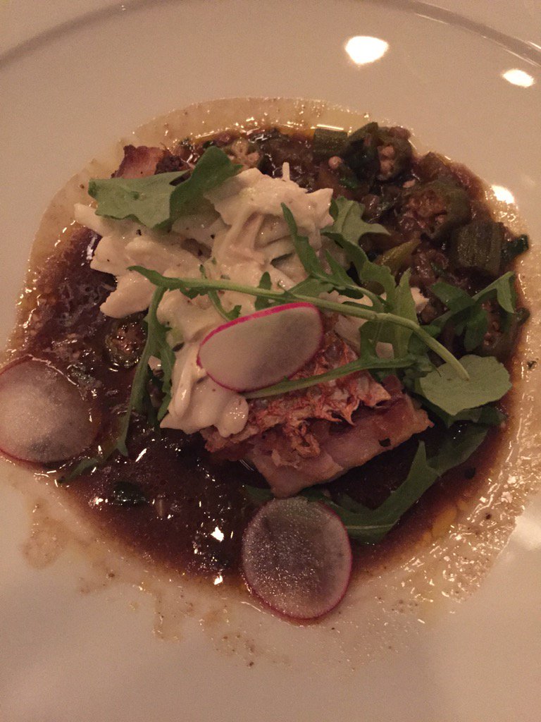 hannaraskin's tweet image. This is crispy red snapper, according to @MasterChefTD, but the fish is just cover for a fine okra soup.