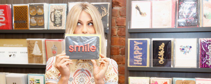 Hallmark's tweet photo. We met @juliannehough at #NYFW &amp; shared her #SignatureStyle. We're giving away 10 card packs tonight #DWTS. RT 2 win https://t.co/ppTWucOfzx
