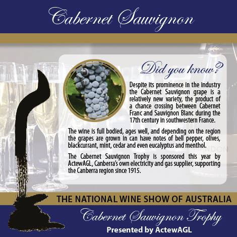 NatWineShow's tweet photo. Thanks to #ActewAGL, proud sponsor of the Cabernet Sauvignon Trophy. #NationalWineShow https://t.co/DZ07KAZpmj