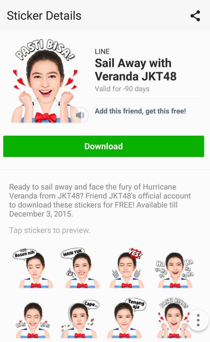 officialJKT48's tweet photo. Dapatkan Stiker Suara terbaru "Sail Away With Veranda JKT48" di LINE! @indo_line @veJKT48 https://t.co/as2q2BQBfv