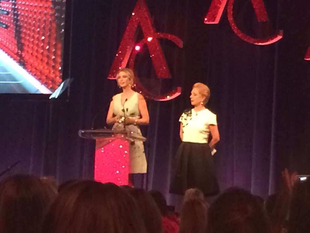 EWellingtonPHL's tweet photo. Designer Carolina Herrera presents @AccessoryNews Break through award to Ivanka Trump @AccessoryNews #aceawards2015 https://t.co/2dIwwOOzfL