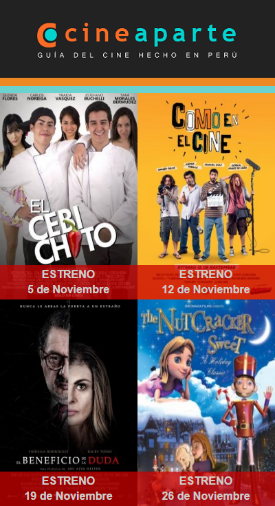 cineaparte's tweet photo. En noviembre un estreno peruano por semana. @elcebichito2015 @ComoEnElCinePel @beneficioduda #ElCascanueces https://t.co/oUb06T7J4Z
