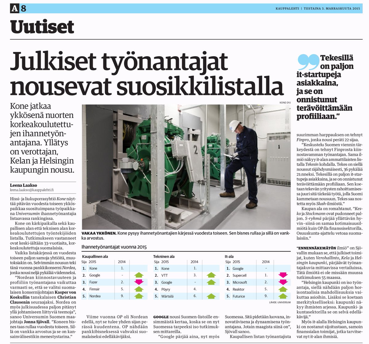 FinproFi's tweet photo. Finpro otti suurimman harppauksen kaupallisen listan työnantajista nousten 22 sijaa #ihannetyönantaja rankingissa. https://t.co/741WkHaH3N