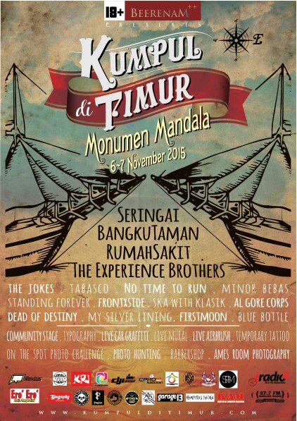 Weekend ini kita bakal #kumpulditimur bareng <a href="/Seringai/">Seringai | ニヤリ</a> <a href="/bangkutaman/">bangkutaman.id</a> &amp; <a href="/Theexpbrothers/">The Experience Brothers.</a>  - Sampai ketemu di Makassar!