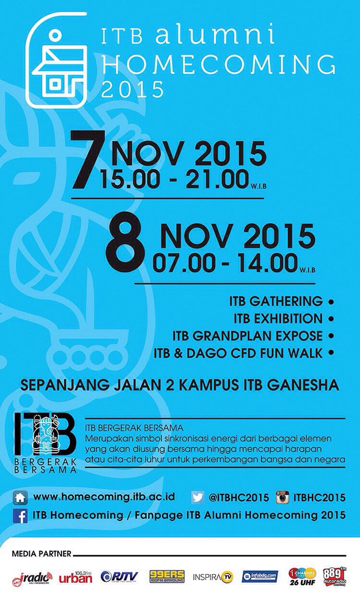 Urbanbandung's tweet photo. ITB ALUMNI HOMECOMING 2015; ITB Bergerak Bersama. 7-8 Nov ’15, At Sepanjang Jalan 2 Kampus ITB Ganesha @ITBHC2015 https://t.co/uHRHSaIk8s