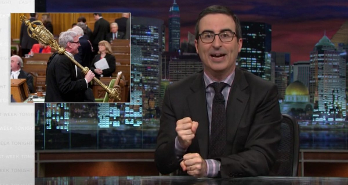 Justin_Ling's tweet photo. John Oliver used a picture of Canada's House of Commons mace in his bit on the UK House of Lords on @LastWeekTonight https://t.co/OUEp4MSkCr
