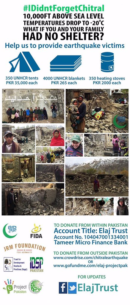HayahTaimur's tweet photo. Donate today #help @earthquakevictims #chitral #Pakistan https://t.co/pYMNeLYVF2