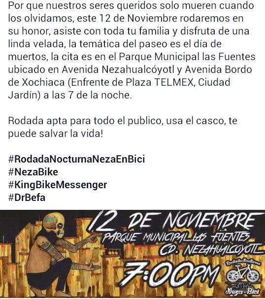 No te puedes perder esta rodada!!! Te esperamos!!! 12_11_2015_19 hrs!!