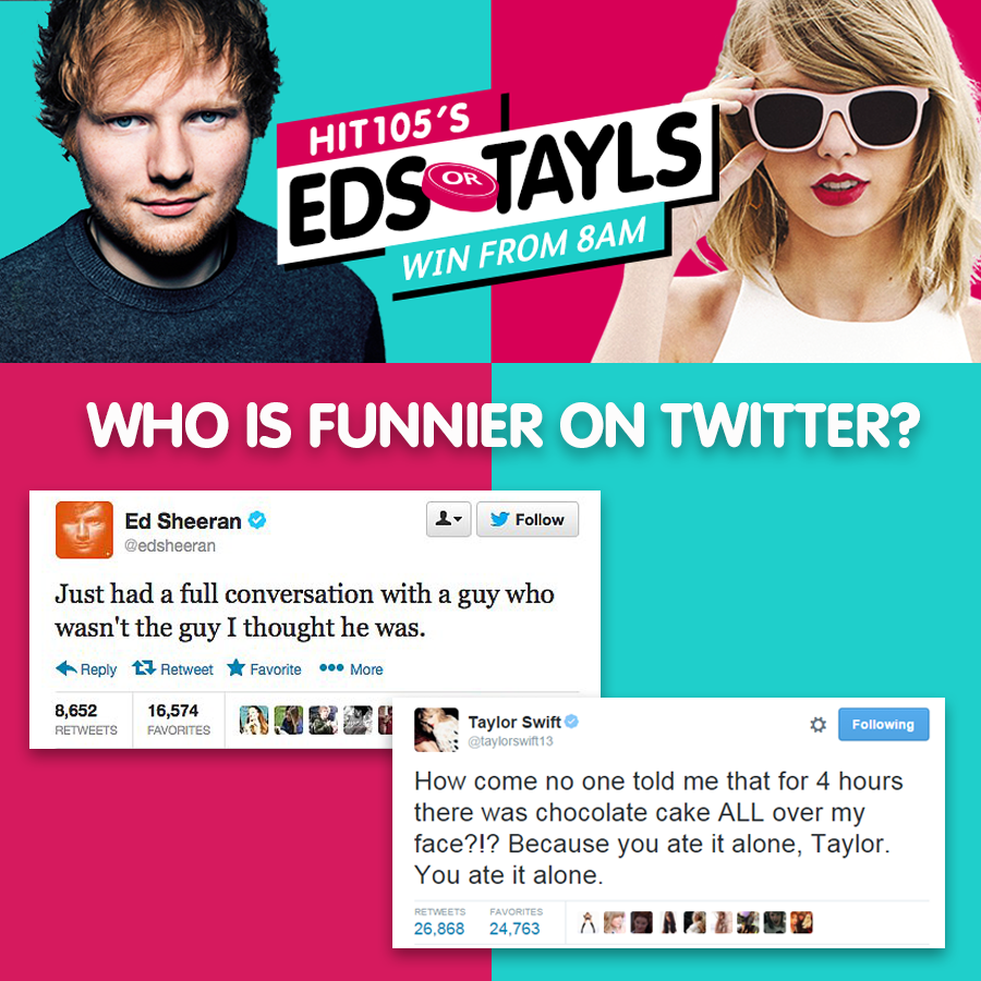 b105_brisbane's tweet photo. Vote now - @edsheeran or @taylorswift13 #EdsorTayls https://t.co/aATYWqTyhe