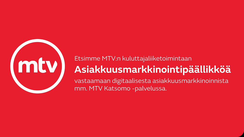 makeairola's tweet photo. Asiakkuusmarkkinointipäällikkö MTV:n Kuluttajaliiketoimintaan https://t.co/lhO4jbmOmr https://t.co/HJSEObFwkO