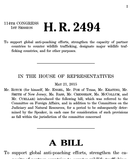 U.S. House passes ‘Global Anti-Poaching Act’ that puts wildlife trafficking on par with drug and weapons trafficking