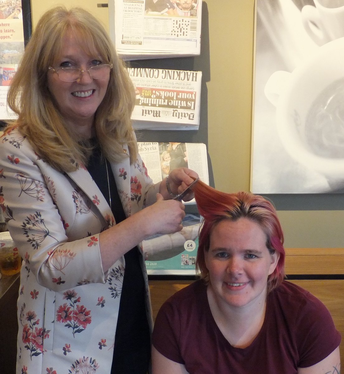 Movveo's marketing manager makes the first cut to brave Costa barista Liz's charity head shave for Costa Foundation.