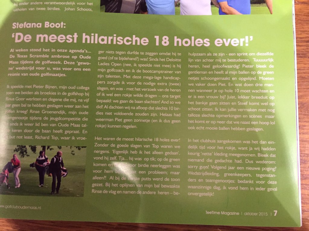 'De meest hilarische 18 holes ever' mijn schrijfdebuut in de TeeTime van <a href="/GCOudeMaas/">Golfclub Oude Maas</a>