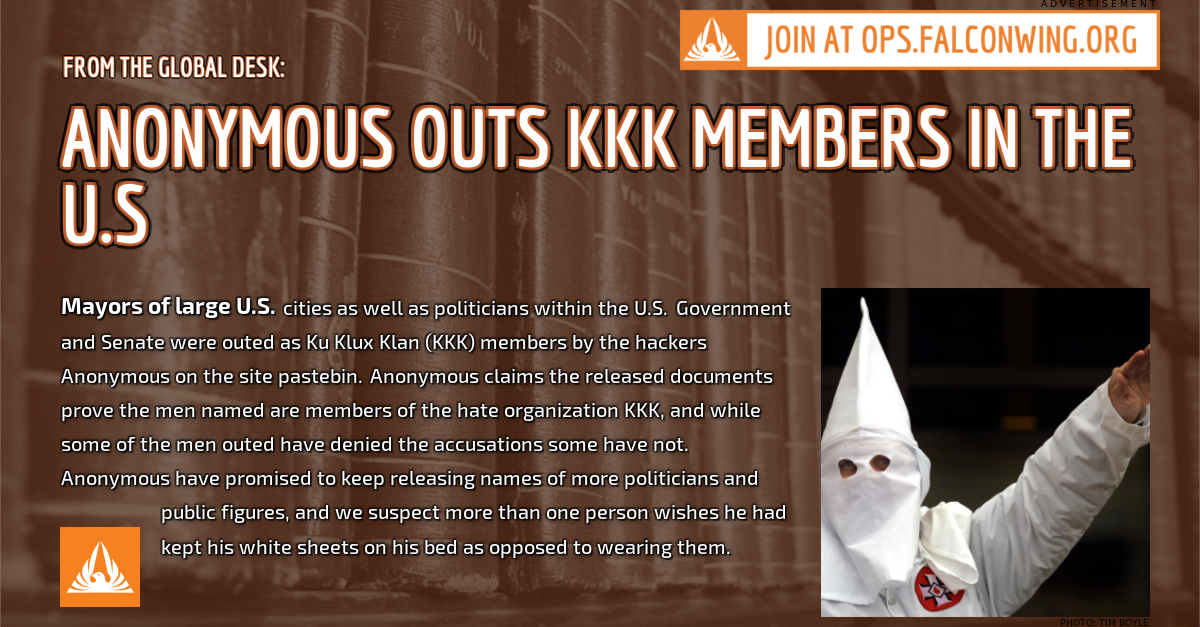 FalconwingNews's tweet photo. #Anonymous outs #KKK members in the U.S [https://t.co/lwkiEBb27c] https://t.co/NxNH45SOk3