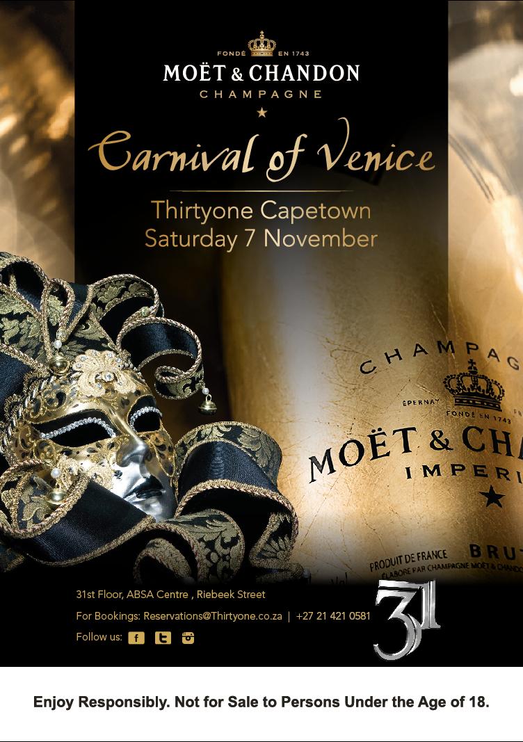 31Capetown's tweet photo. Enjoy the glamour &amp; magic of the @MoetUSA #CarnivalOfVenice this Sat!
Dress to impress &amp; don't forget those masks ;) https://t.co/pbXZLjHMjg