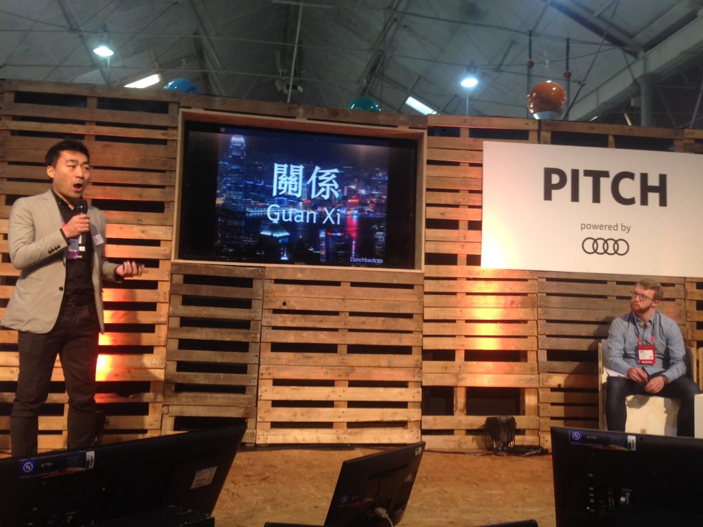 frenchsimone's tweet photo. First pitch of the morning from @zhaoomingg @LunchbackAB. Nailed it! #WebSummit2015 https://t.co/KzsESmnoHI