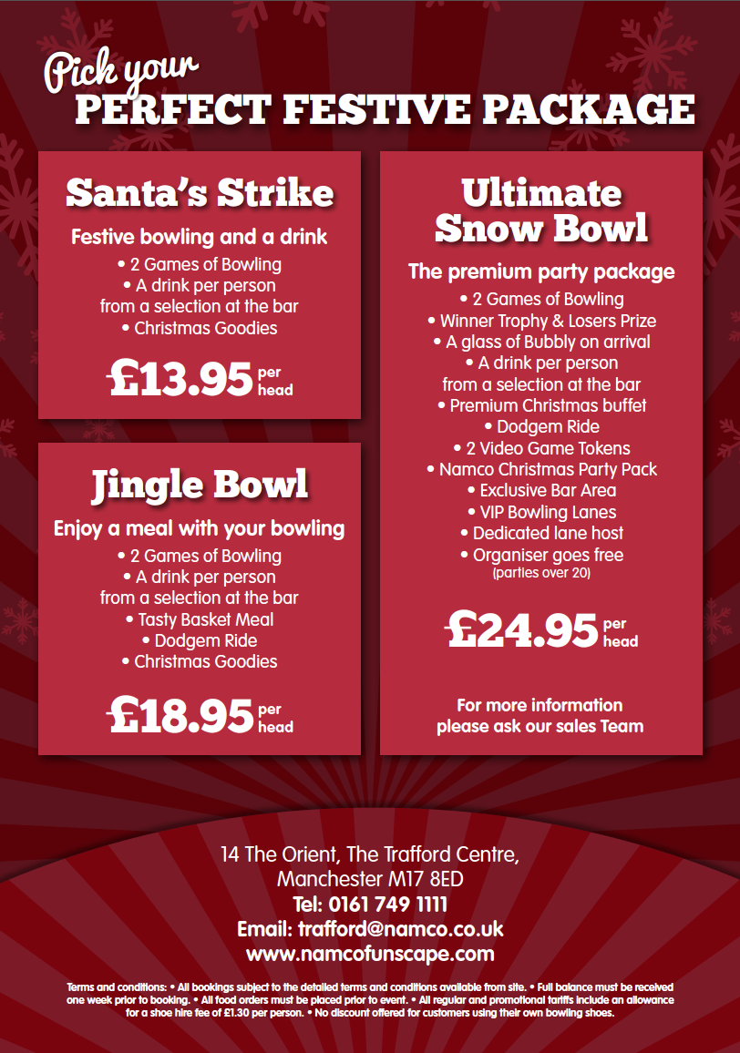 NamcoTrafford's tweet photo. Need a place to throw a rad Christmas party? Why not at Namco Funscape!? Its time to get in the festive spirit! https://t.co/pXZVbtXQQn