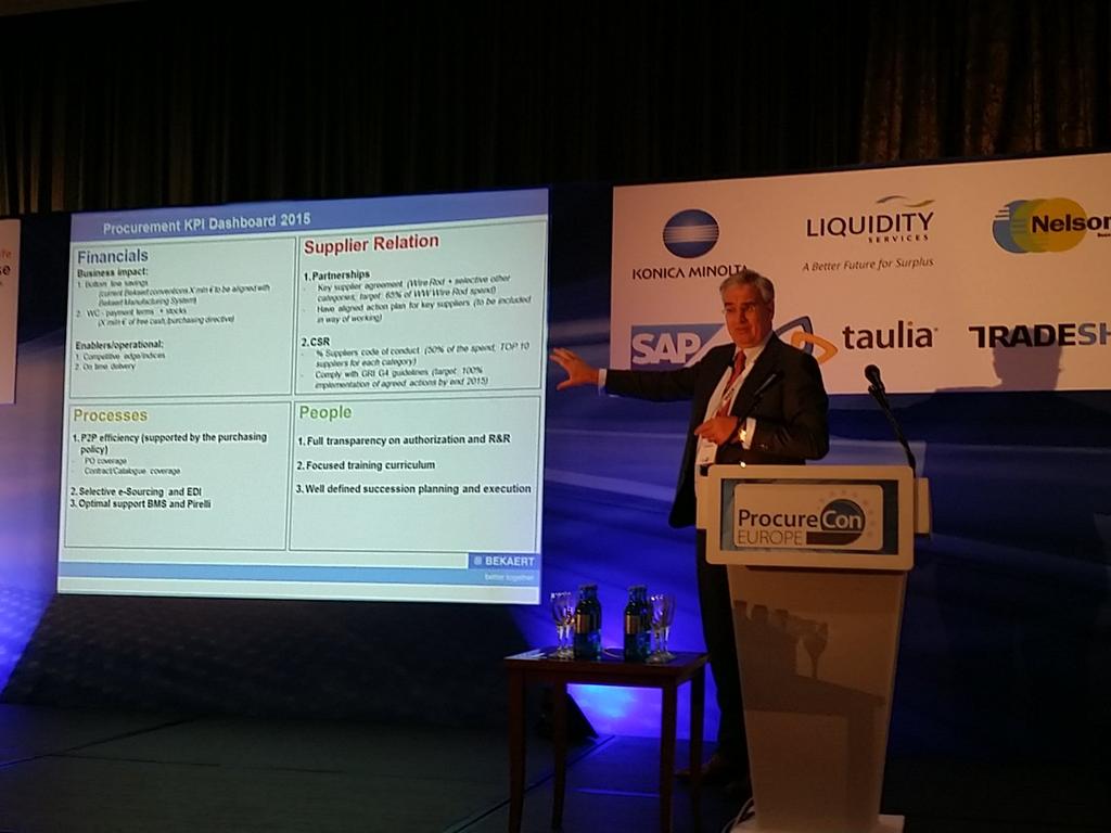 tradeshift's tweet photo. Supplier relationship and sustainability KPIs wired into the culture of NV Bekaert #procurement #procurecon15 https://t.co/JgtCuV0Fq6