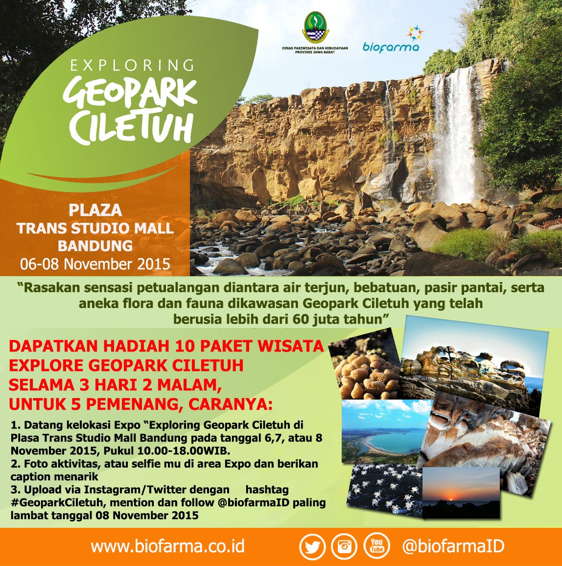 infobdg's tweet photo. BESOK! Dapatkan kesempatan 10 paket wisata ke #GeoparkCiletuh utk 5 org dgn dtg ke TSM 6-8 Nov! Info @biofarmaID https://t.co/ppvnIR9OIP