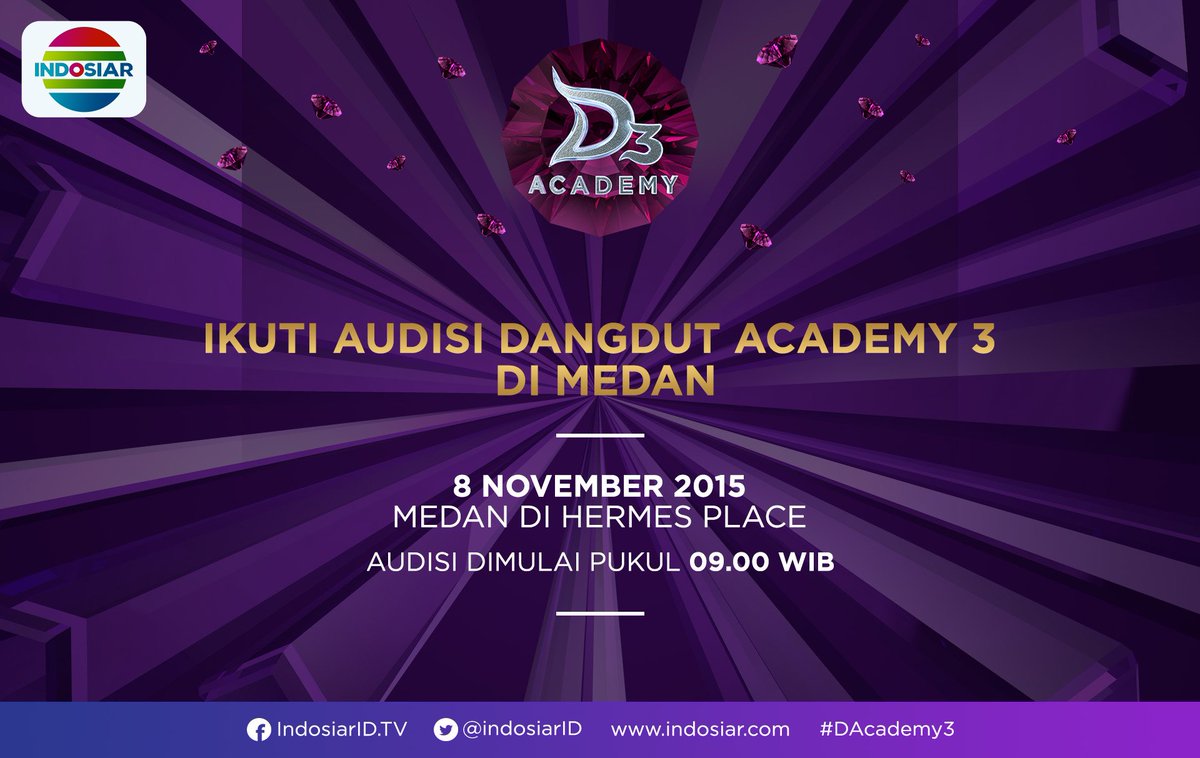 DAcademyID's tweet photo. Halo Medan! Sudah siap ikuan #AudisiDA3 tanggal 8 November nanti? Datang langsung ke Hermes Place pkl 09.00 WIB https://t.co/aOzxXY3e1z
