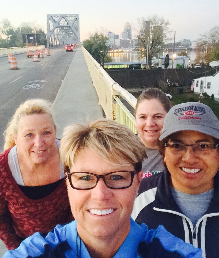 Morning bridge walk between KY and IN.  #SoftballVille15
