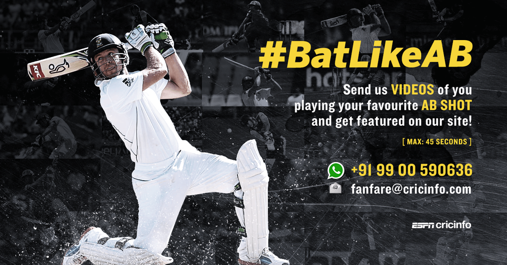 ravi_villiers's tweet photo. Can you #BatLikeAB ? Share videos of you trying a de Villiers shot and get featured during his 100th Test
#INDvSA https://t.co/dQENRMVPot