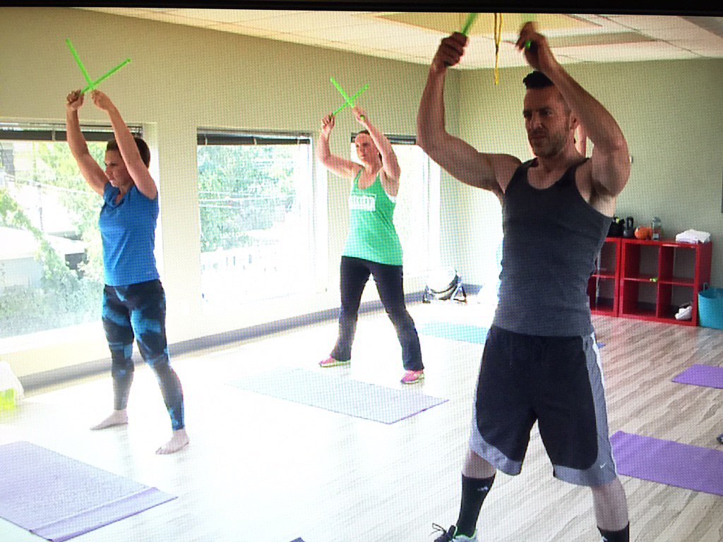 VickyEvansTV's tweet photo. #WildWorkouts all this week on @ch2daybreak @ 7am. Today @chrisparente &amp; I rock out in a workout called POUND! https://t.co/0vmpq4uf1p