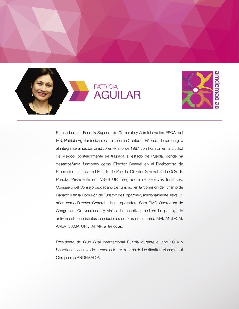 Patricia Aguilar actualmente escomo Secretaria General en AMDEMAC, aquí su semblanza. #México #CPTM #MICE