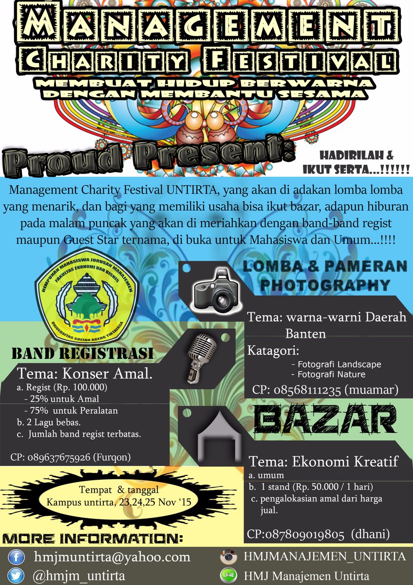 MANAGEMENT CHARITY ,ikut n hdirilh acra nh krn bnyak skali yg mnrik, bazar,lomba&amp;pameran phtography n band regist