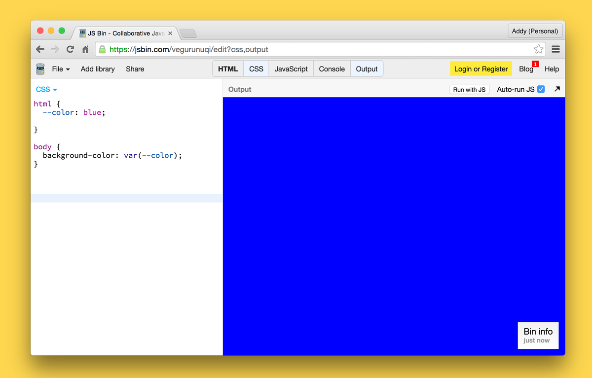 addyosmani's tweet image. CSS Variables (custom properties) have landed in Chrome!
jsbin.com/vegurunuqi/edi…
jsbin.com/wowekoboru/edi…