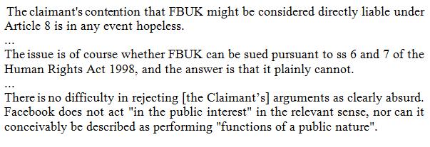ShoaibMKhan's tweet photo. High Court rules that Facebook is not a 'public authority' for the purposes of a HRA claim.
https://t.co/fkCQ6HxH5y https://t.co/ScaCt6bqvF