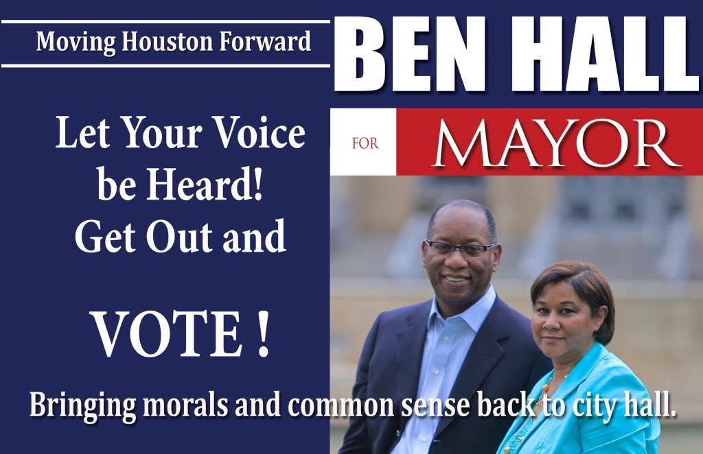 BenHall2015's tweet photo. Houstonians, Today we are going to make history, change is in the air. Get out and vote let your voice be heard! https://t.co/rirkFPHA8n