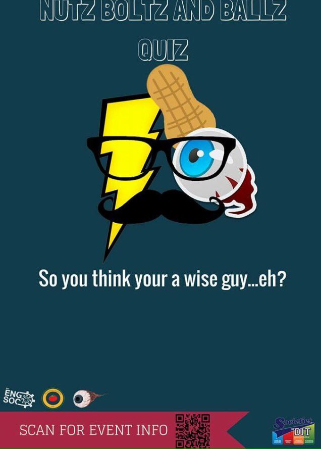 TUDNutritionSoc's tweet photo. Join us in the Woolshed next Monday @ 8pm for our annual Nutz, Boltz &amp; Ballz Quiz! Go to the FB page for details! 🍎 https://t.co/ftWBKcdYRU