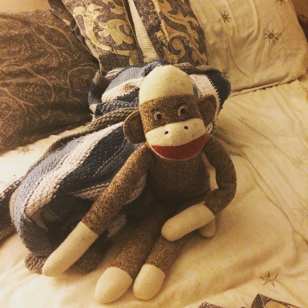 irracpsychee's tweet photo. So I go into my bedroom to get dressed and this is what I see. I swear I didn't prop him up either. #spookymonkey https://t.co/ob05kGuYIE