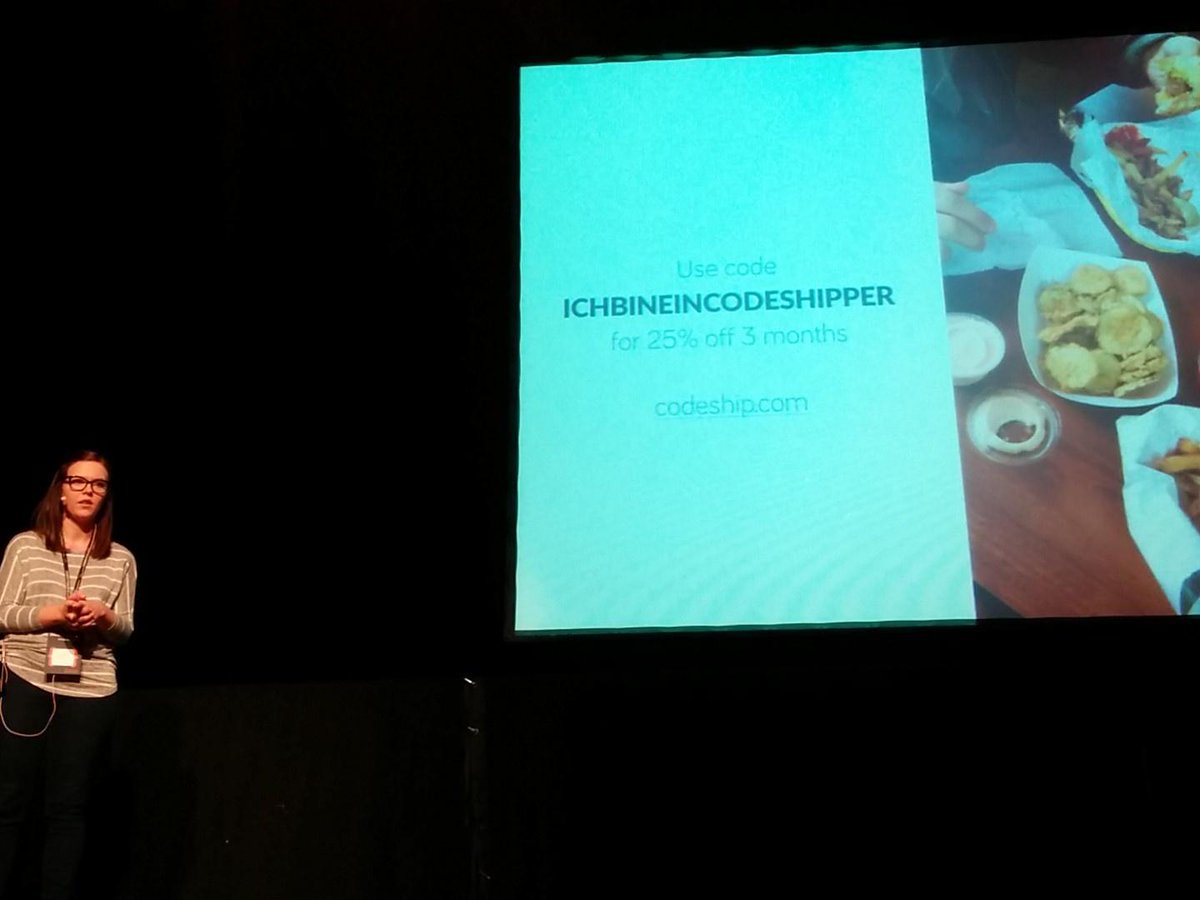 pierodibello's tweet photo. Discount code for @codeship today at #CodemoBerlin wow thanks to Laura Frank https://t.co/SLxMJMeIxD