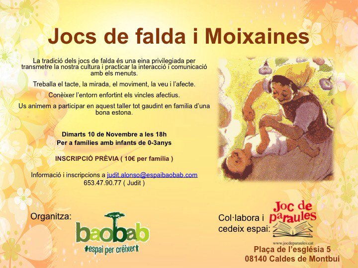 Llibjocdeparaul's tweet photo. Dimarts 10 de novembre, nou taller de Baobab https://t.co/5Che8yNj4n