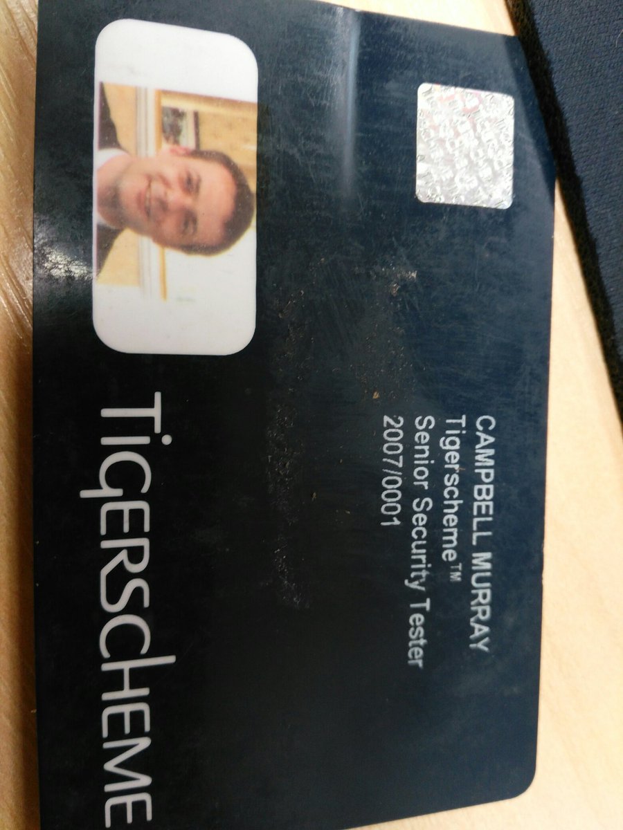 zyx2k's tweet photo. Just found this in my desk. I was the first #tigerscheme senior security tester way back when cc .@tiger_scheme https://t.co/vgQ9sYLrfg