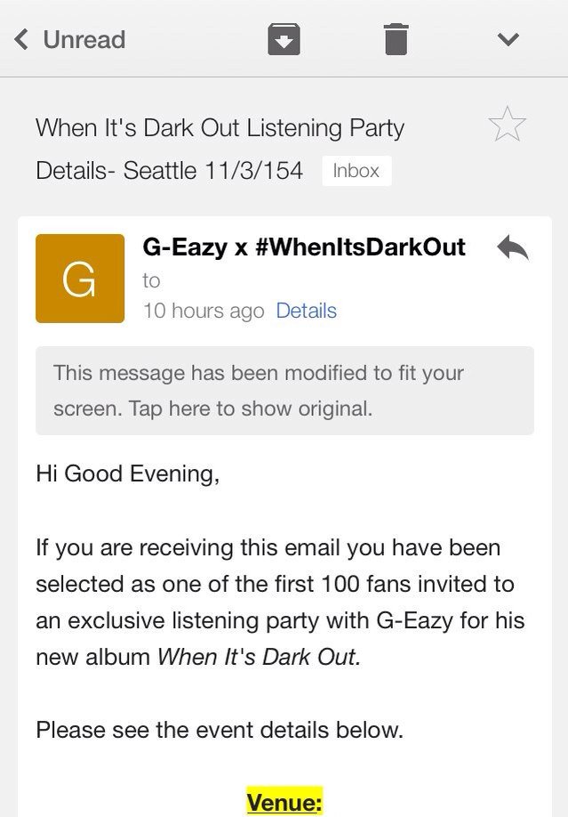 I'm going to @G_Eazy's #WhenItsDarkOut Seattle listening session!!!!! It's #EazySeason!!!! Thanks @KUBE93