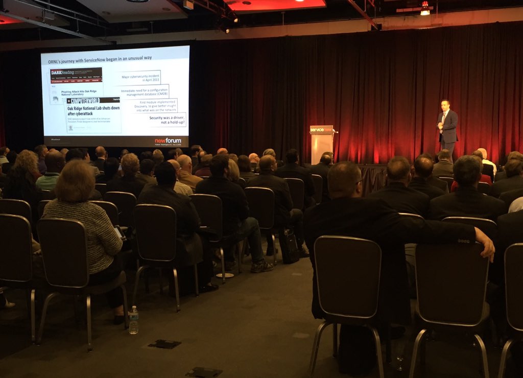 nkassaraba1's tweet photo. Travis Howerton "security was a driver, not a hold-up!" On @ORNL ITIL journey with @servicenow #NowForum #NowDC15 https://t.co/lW8NgxAmtW