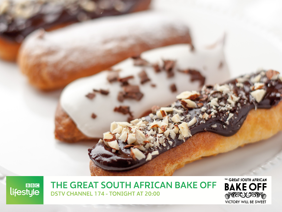 BBCS_Africa's tweet photo. Getting in the mood for #DessertWeek on #SABakeOff tonight. Ate 4 chocolate eclairs :-( Tell no-one! #toofulltotweet https://t.co/vgXJOEHXKW