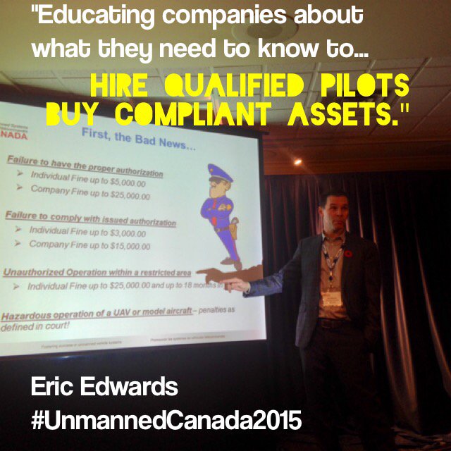 QueenofDronesCA's tweet photo. How current CDN laws affect business: compliance, liability, opportunities #UnmannedCanada2015 @AirMarketNews https://t.co/J5KkWdHHvL
