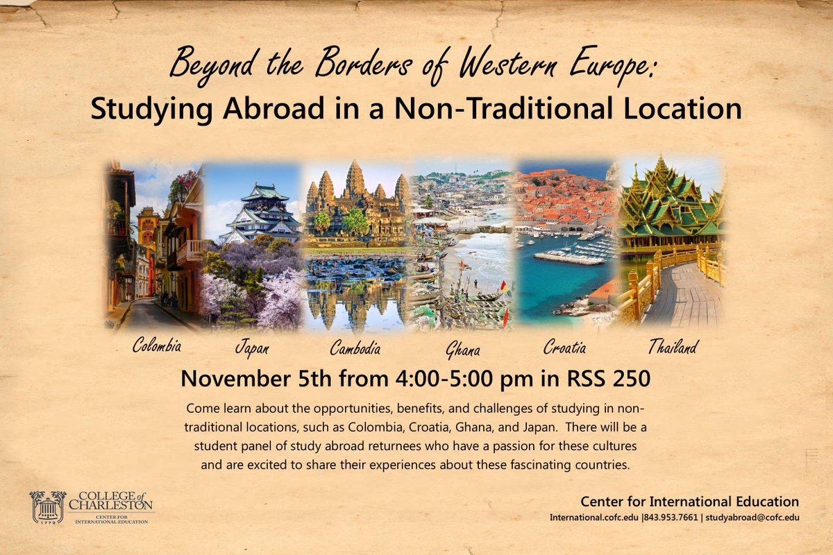CofCStudyAbroad's tweet photo. Are you unconventional?
Study abroad in a non-traditional location. We can help! https://t.co/XXidNyWJpc