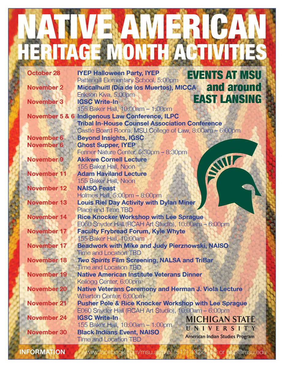qaxaawut's tweet photo. So many exciting things happening at MSU for Native American Heritage Month! #NativeMSU2015 https://t.co/BZyTrzicKl