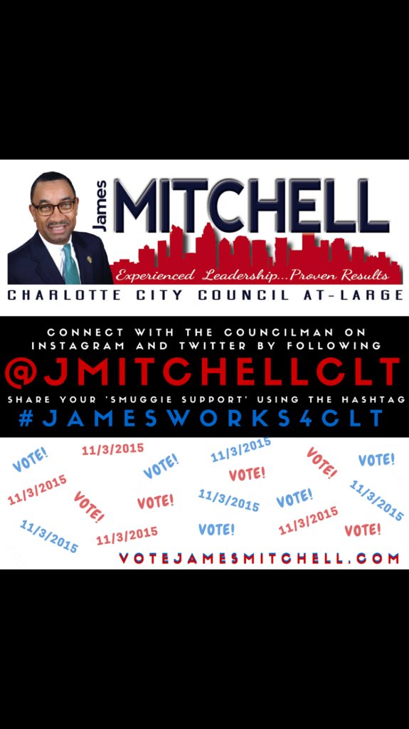 JMitchellCLT's tweet photo. #teamMitchell #primary2015 #JamesWorks4CLT #SmuggieSupport #QCvotes #CLTCC https://t.co/kTEp03VHDI