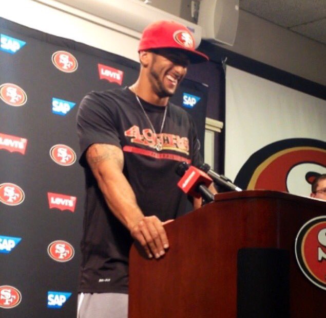 Um, happy 28th birthday Colin Kaepernick. Here is a pic from June 2014 upon inking franchise QB to new deal 