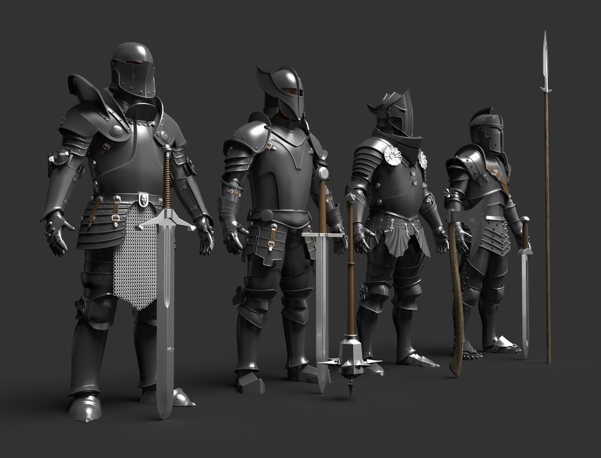 VojtechLacina's tweet photo. Quick characters for a client,modeling and uvs only #knight #medieval #hardsurface #polymodel #maya #subdivision https://t.co/5iwjsU7qsq